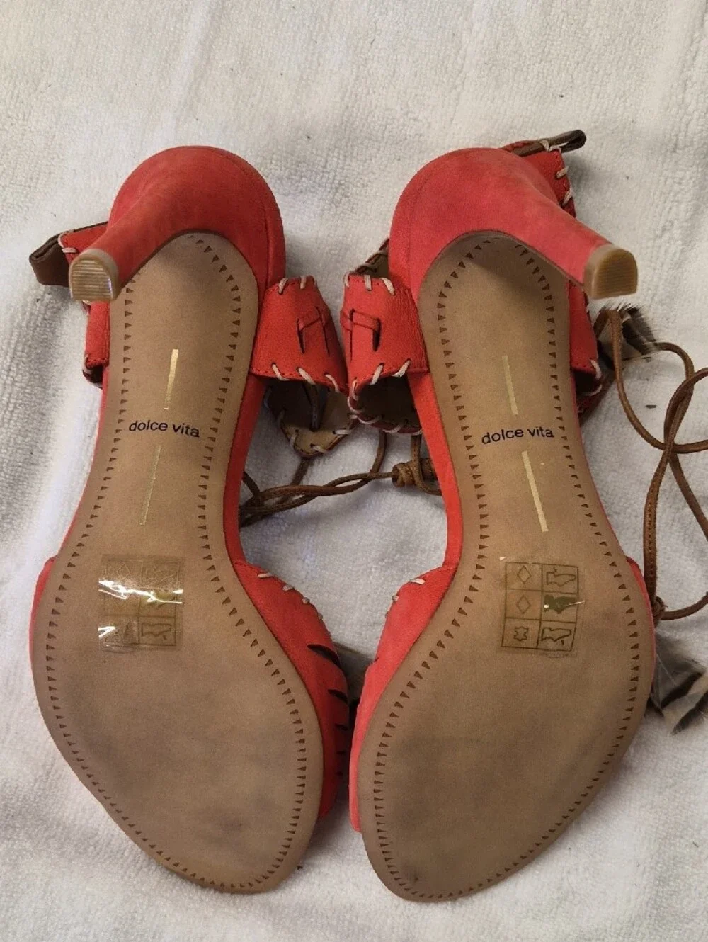 Dolce Vita Coral-Red Woven Lace-Up Heels Size 8.5